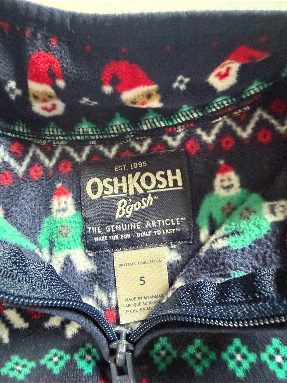 Kids Navy Holiday Zip-Front Fleece Pullover - Festive Pattern